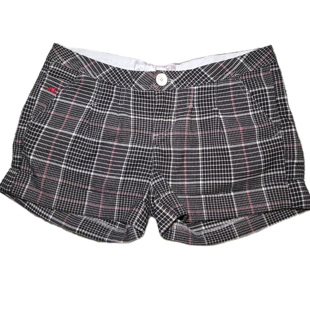 Plaid Cuffed Shorts‎ Juniors Size 1 Brown Pink Preppy Academia Office Siren Y2K